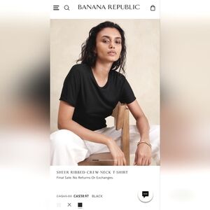 NWT Banana Republic sheer ribbed crew neck tee shirt, Supima cotton, Black M